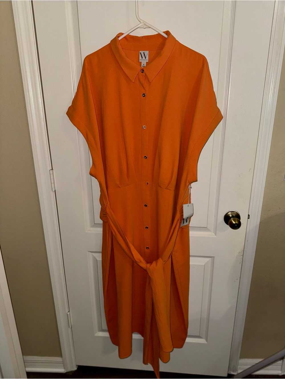 Worthington Orange Button-Front Maxi Shirt Dress